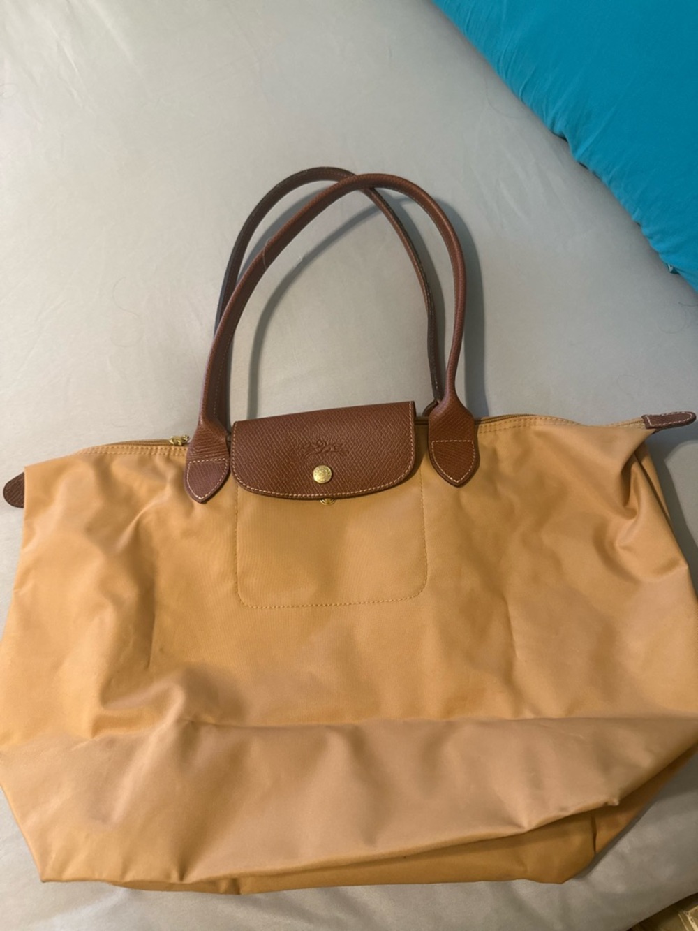 Longchamp Tan Nylon Tote with Brown Leather Trim